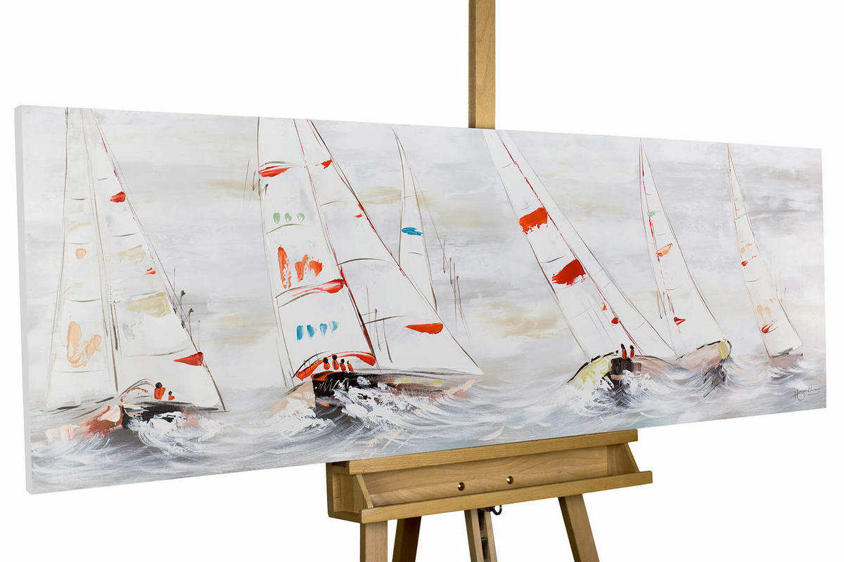 ACRYLBILD HANDGEMALT 150/50 cm - Weiß, Holz/Textil (1.72/50cm) - KUNSTLOFT
