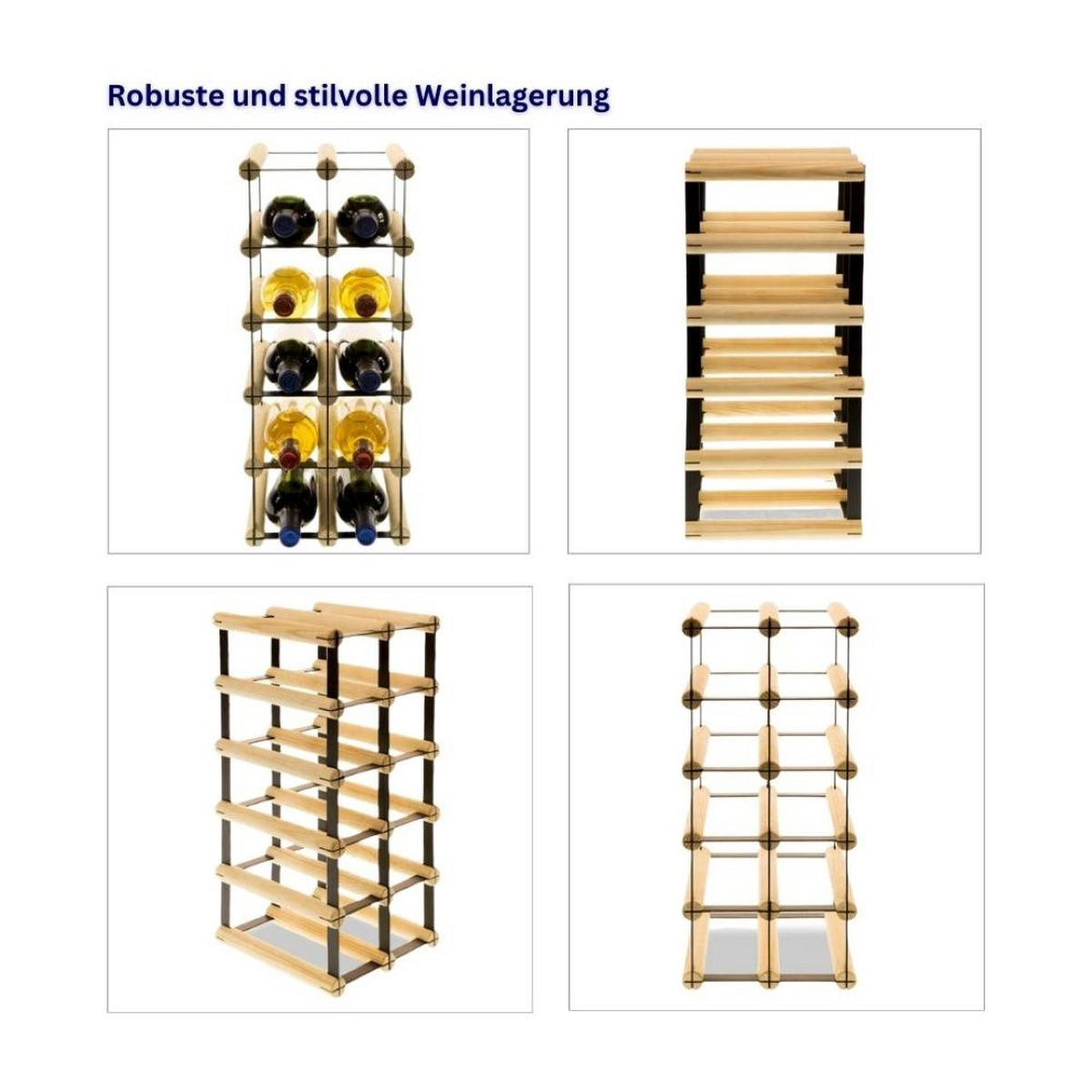 WEINREGAL Vinotega Mod Metal 52,5x22,5x24,5 cm 2x5 Flaschen Massives Kiefernholz Natur - Naturfarben, Holz (22.5/52.5/24.5cm) - PROREGAL