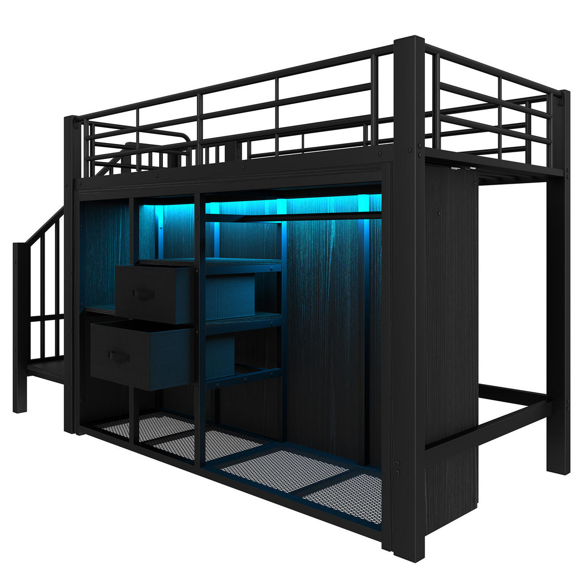 HOCHBETT 90/200 cm in Schwarz mit Stauraum und LED-Beleuchtung - Schwarz, Metall (90/200cm) - BEAOK