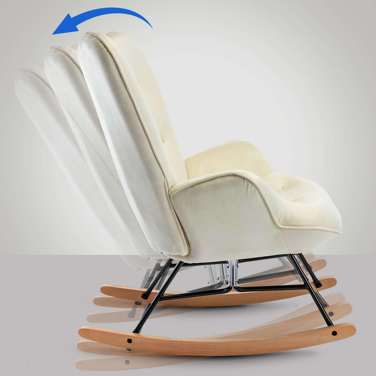 SCHAUKELSTUHL Samt creme - Creme, Textil/Metall (71/98/88cm) - CLP