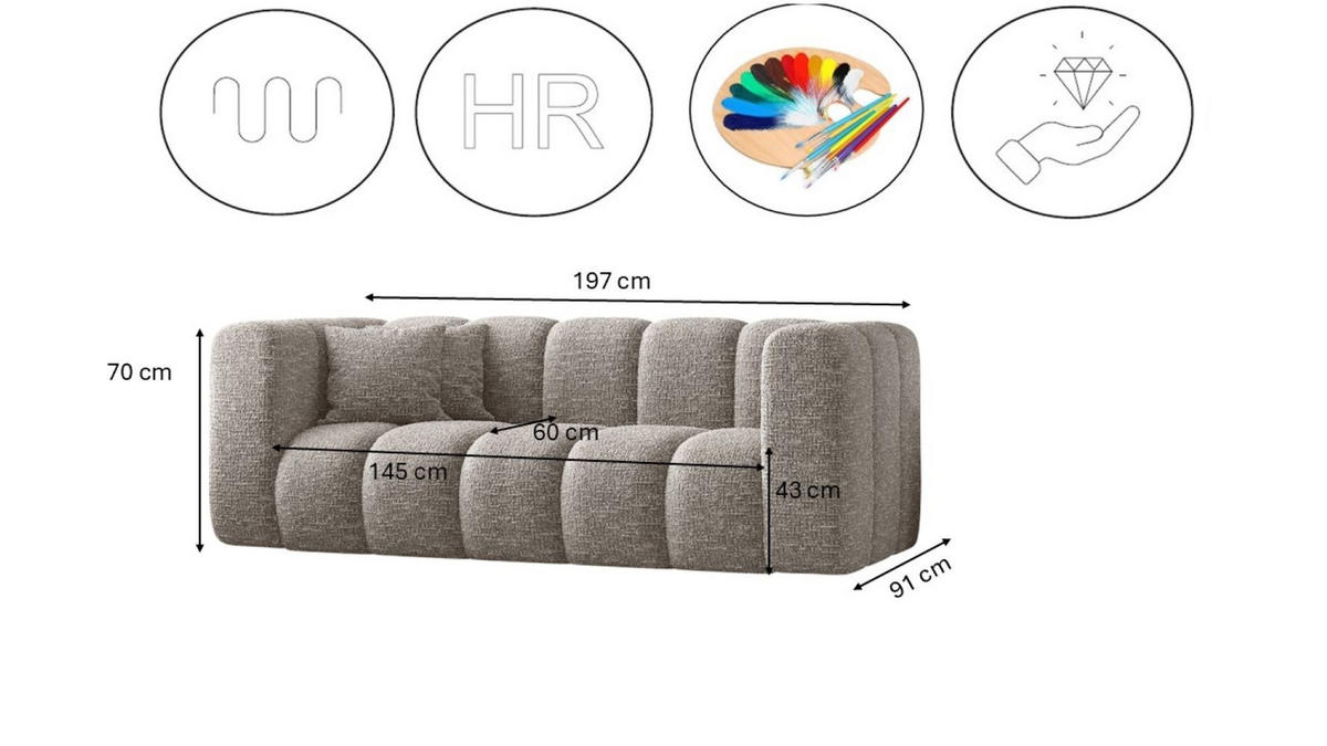 COUCHGARNITUR 2+1+1 Serie Grand Stilvol Stoff Haga Hellgrau - Hellgrau, Holz (197/70/91cm) - Kaiser Möbel