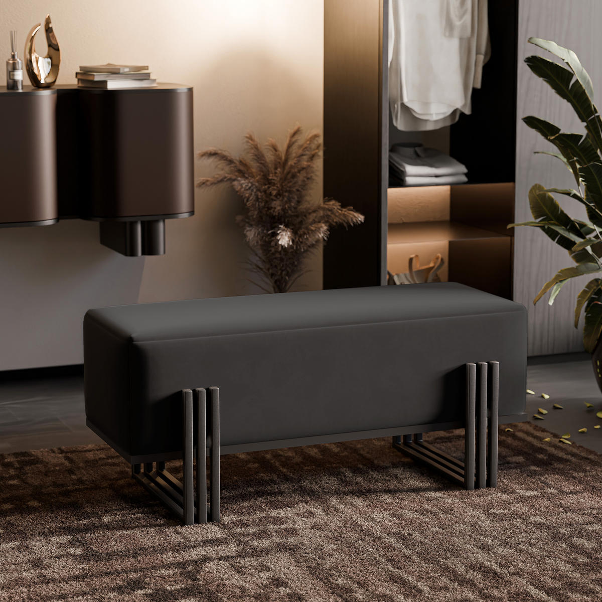 POLSTERBANK TEO 100 cm Schwarz ,Metallgestell - Schwarz, Metall (100/47/35cm) - Idohome