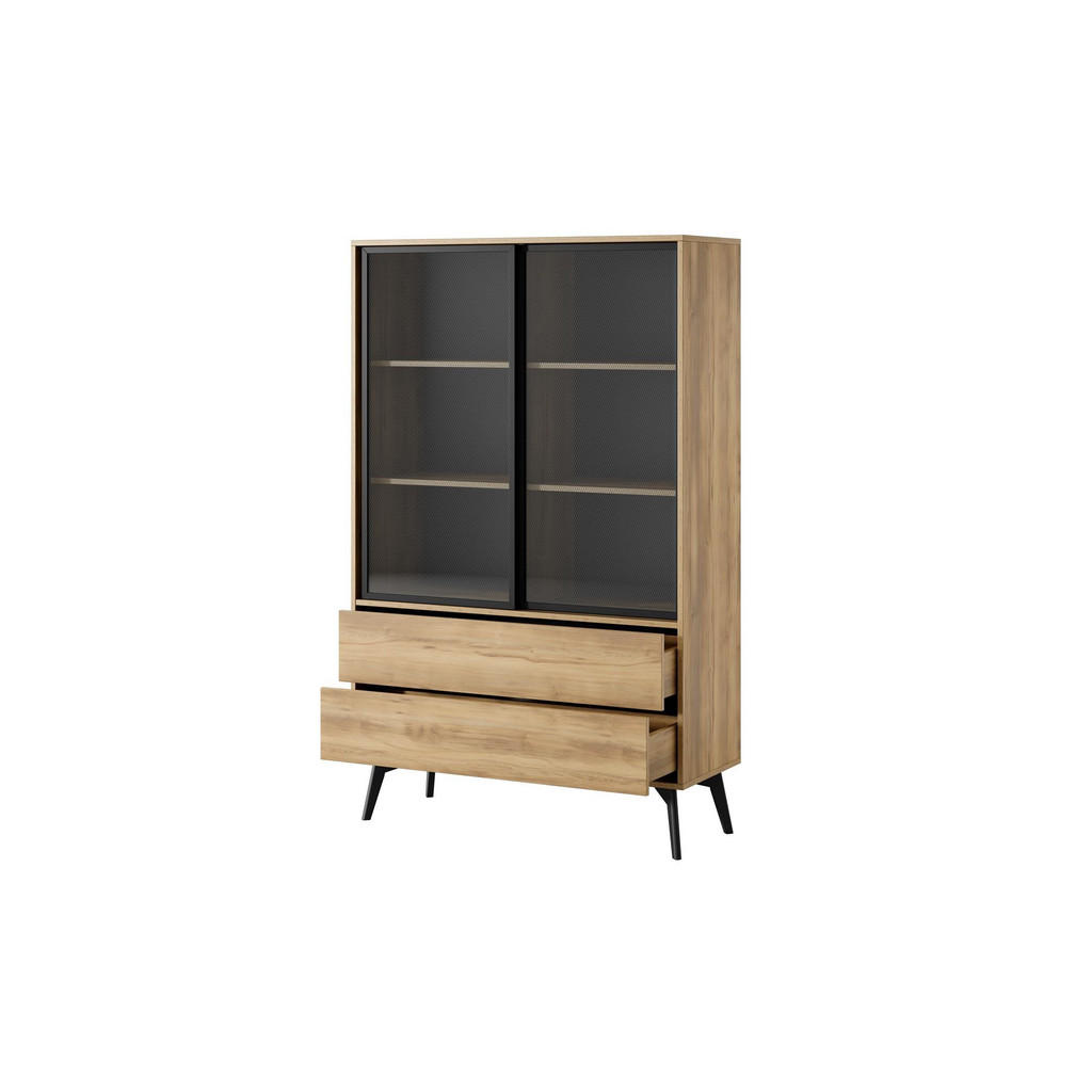 Thumbnail - Bettso Vitrine, Braun, Schwarz, Holzwerkstoff, 6 Fächer, 2 Schubladen, 100x165x39 cm, Wohnzimmer, Wohnwände, Vitrinensch...