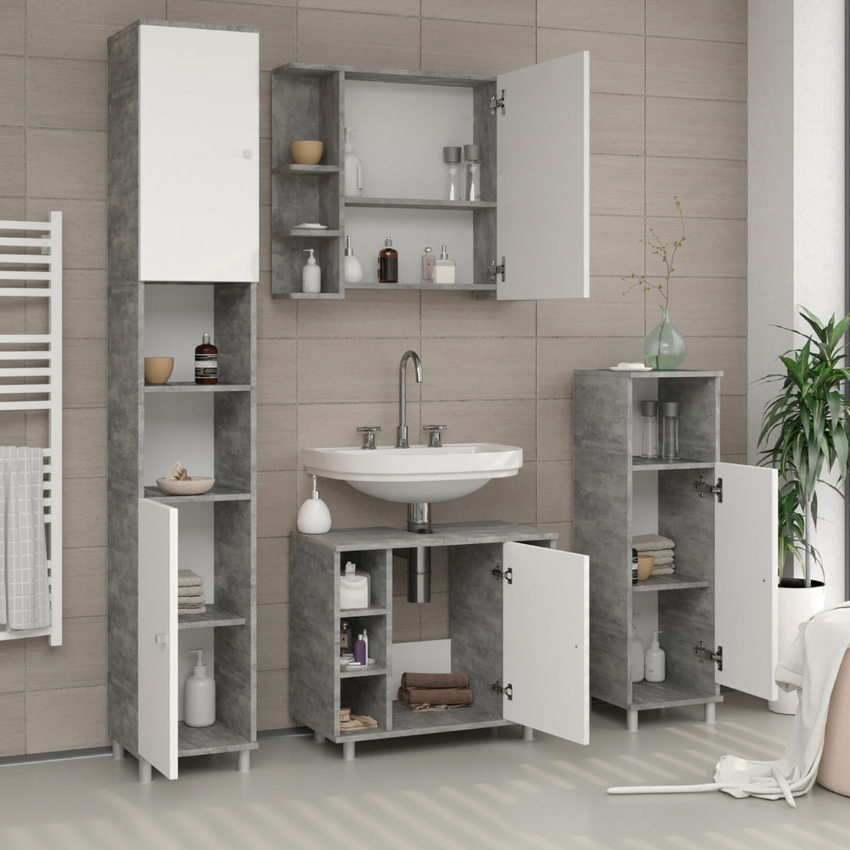 WASCHBECKENUNTERSCHRANK Fynn Beton 60 x 54 cm - Schieferfarben, Holzwerkstoff (60/54/32cm) - Vicco