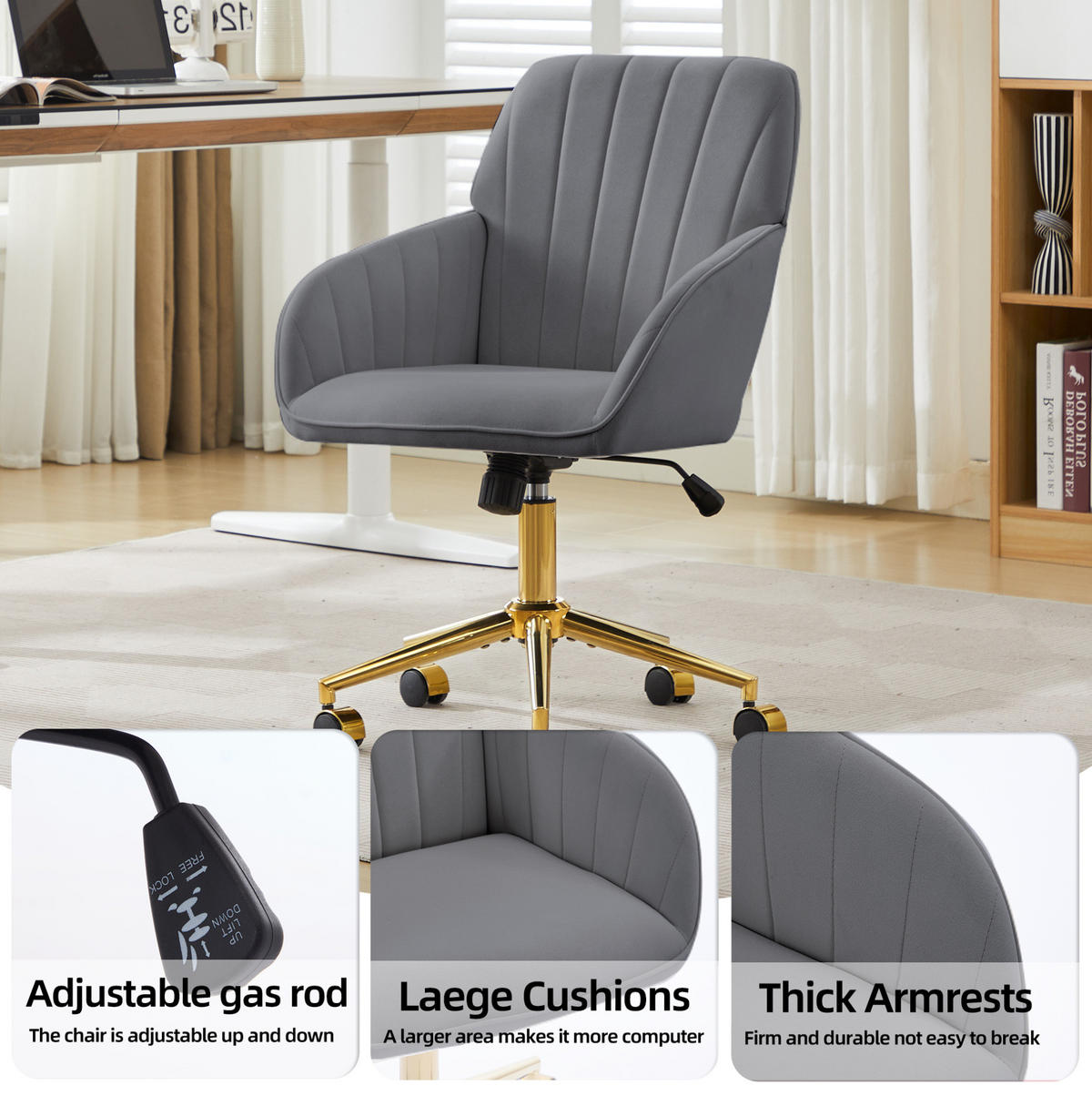 BÜRODREHSTUHL höhenverstellbar Samt Grau - Grau, Metall (60/97/62cm) - Meubliv