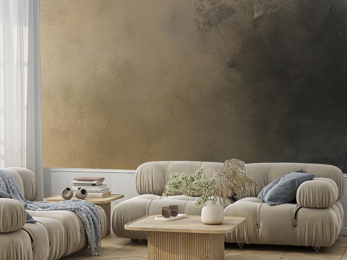 FOTOTAPETE für Wohnzimmer Pastell Beige Ombre Beton Minimalismus 250x175 - Beige/Schwarz, Papier (250/175cm) - Muralo