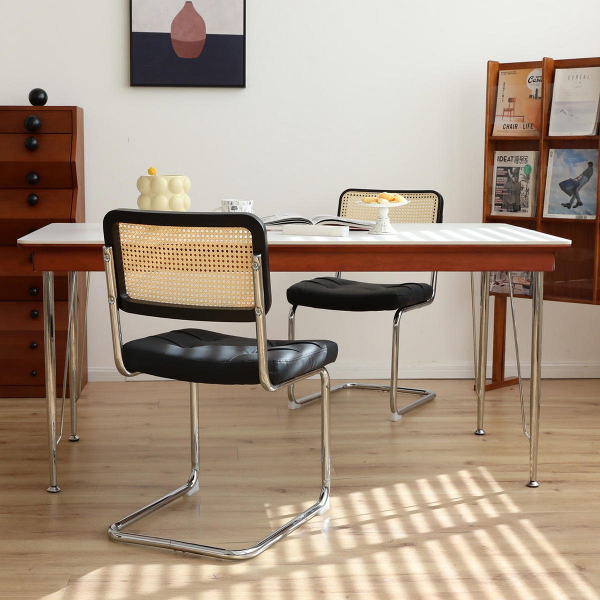 SCHWINGSTUHL 2-er Set,Freischwinger,Esszimmerstuhl,Leder-Schwarz - Schwarz, Metall (46.4/84.6/53cm) - LVHOM