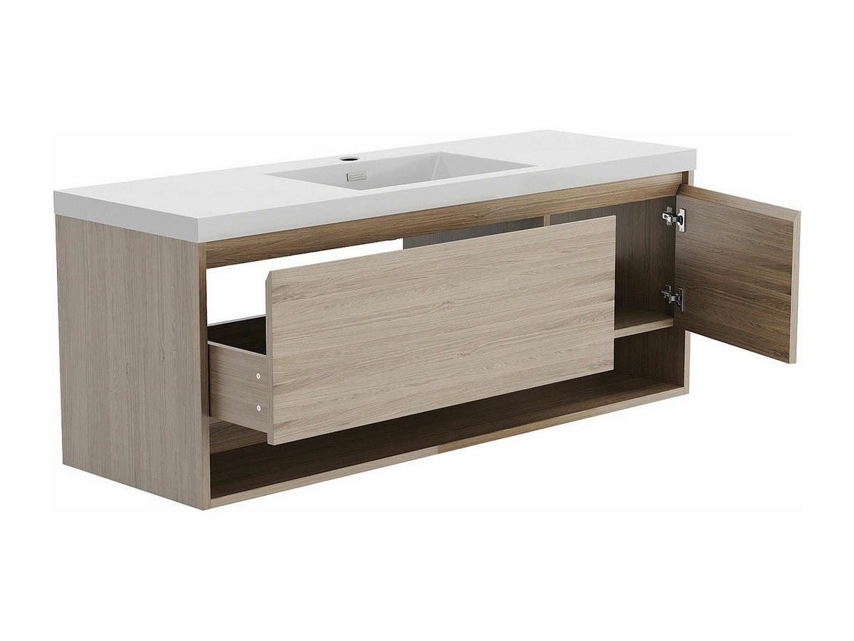 WASCHBECKENUNTERSCHRANK hängend mit Einzelwaschbecken - Holzfarben hell - 150 cm - PUJUKA - Naturfarben, Holz (150/55/50cm) - Vente-Unique