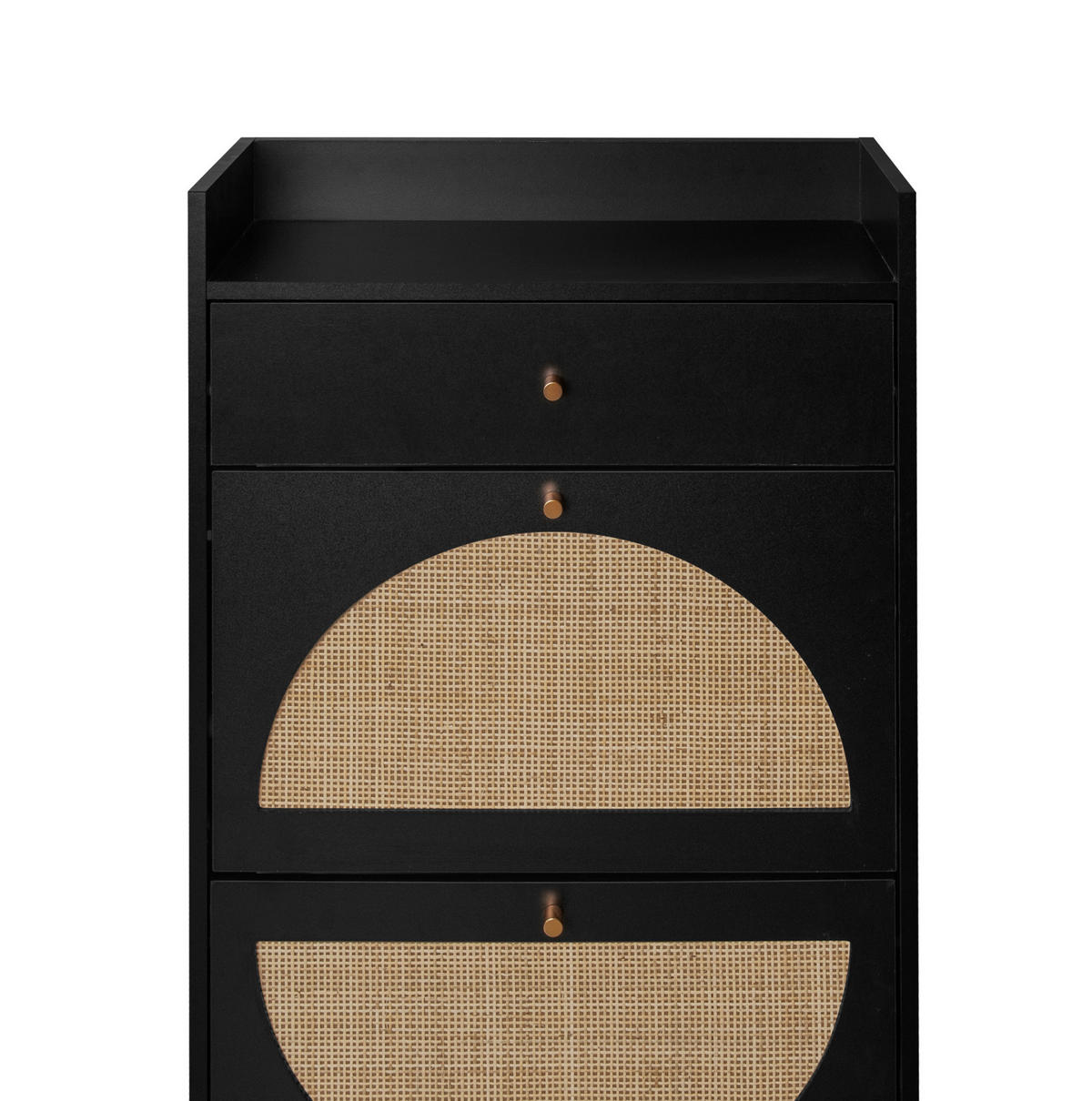 SCHUHSCHRANK 60 cm mit flexiblem Doppelregal, Rattan-Optik und Wandverankerung, Schwarz - Schwarz, Holzwerkstoff (60/110/24cm) - Redom
