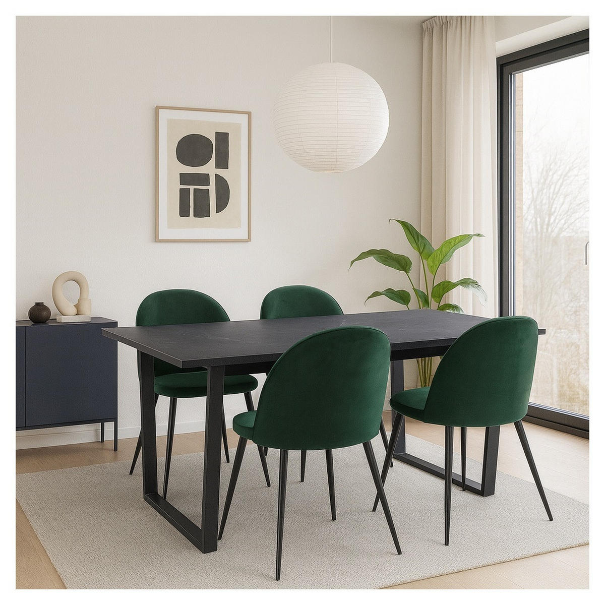 ESSGRUPPE 5-TLG. Tilst Schwarz, Grün - Grün, Holzwerkstoff/Textil (160/74/90cm) - ebuy24