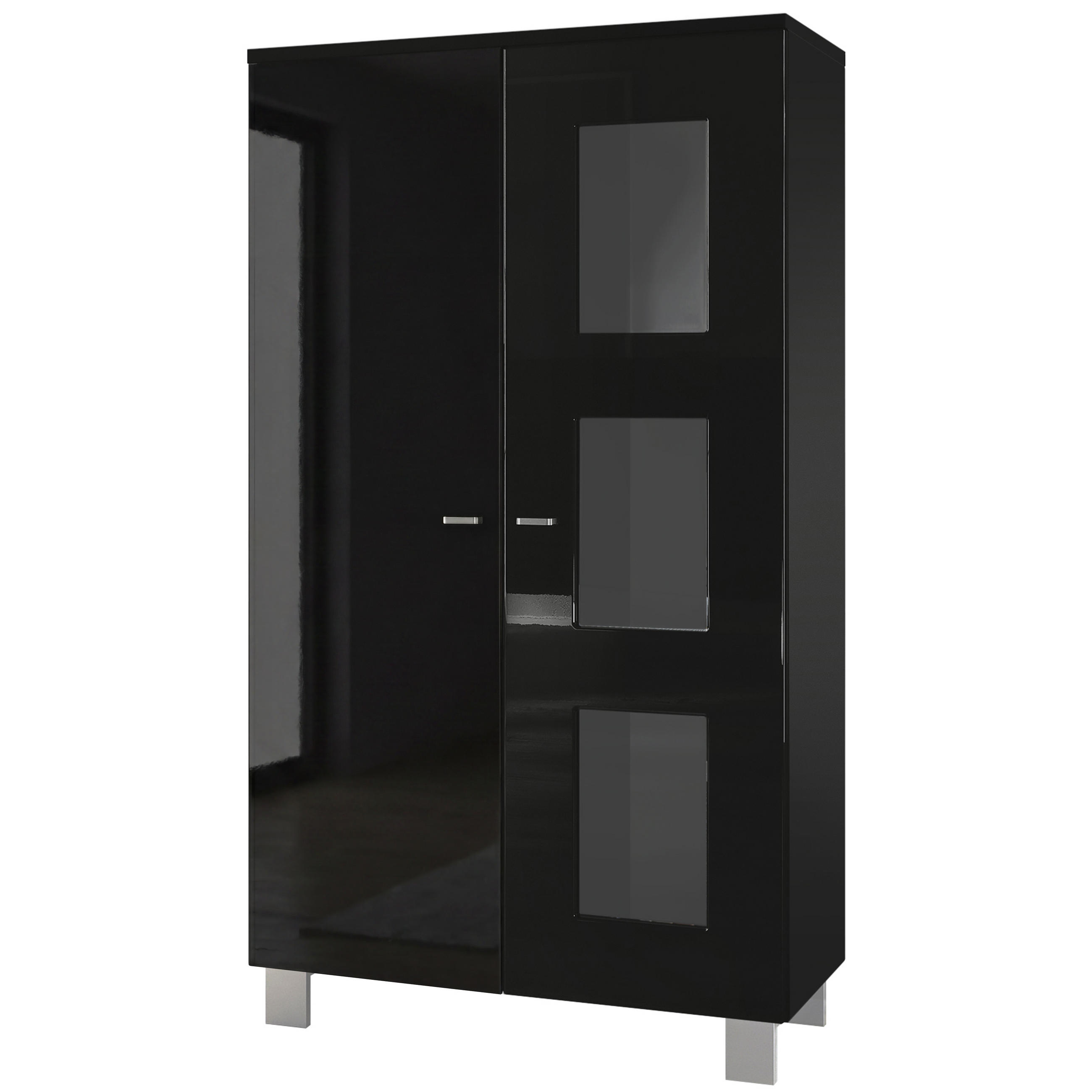 Vladon Vitrine Schwarz Hochglanz 71x129x35 cm