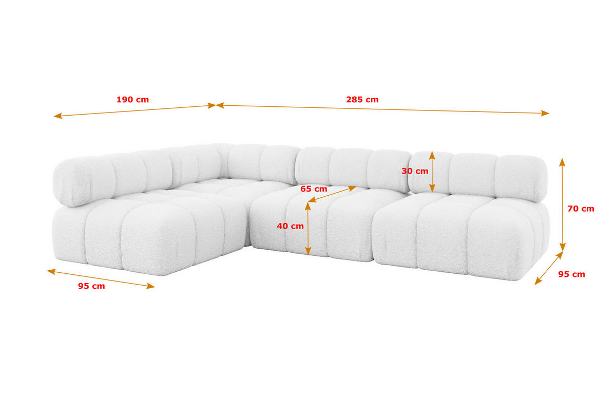 ECKSOFA modulares Sofa Samaro-L2 - 285x190x70 cm Weiß Bouclé - Weiß, Holzwerkstoff/Textil (285/190cm) - ALTDECOR