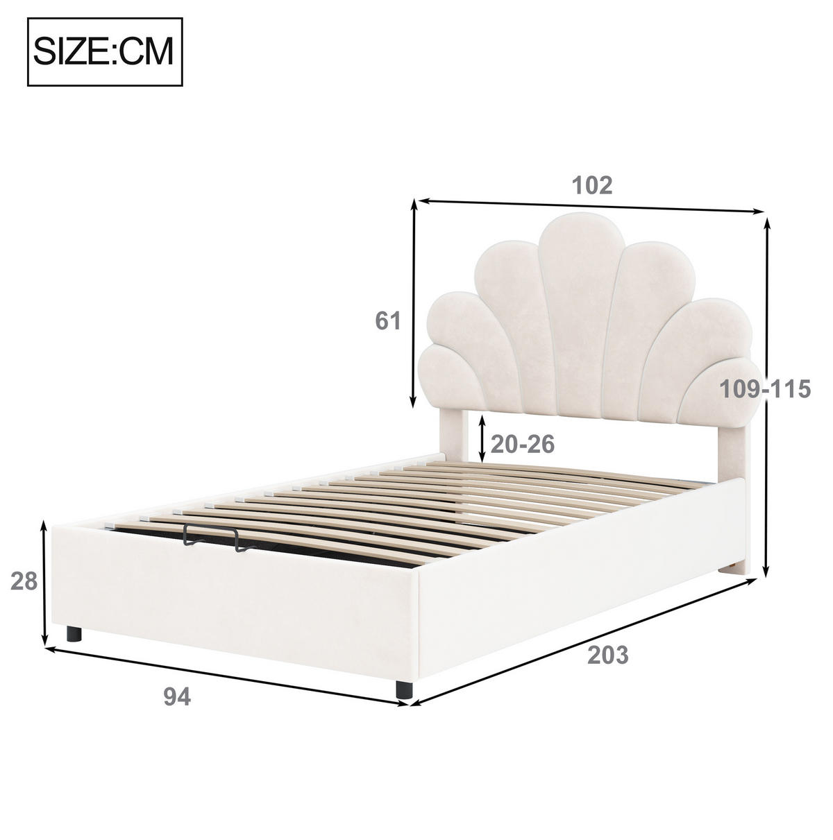 BETT mit hydraulischem Stauraum 90x200 cm Samt Beige - Beige, Metall (90/200cm) - Beauniv