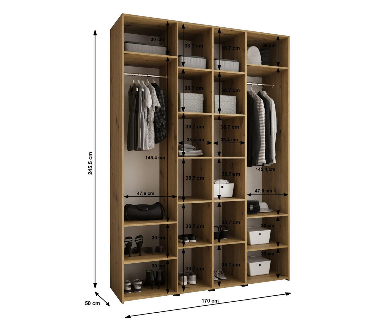 DREHTÜRENSCHRANK 245,5/170/50 4-türig - Kaschmir/Schwarz, Holz/Metall (170/245.5/50cm) - Abiks Möbel