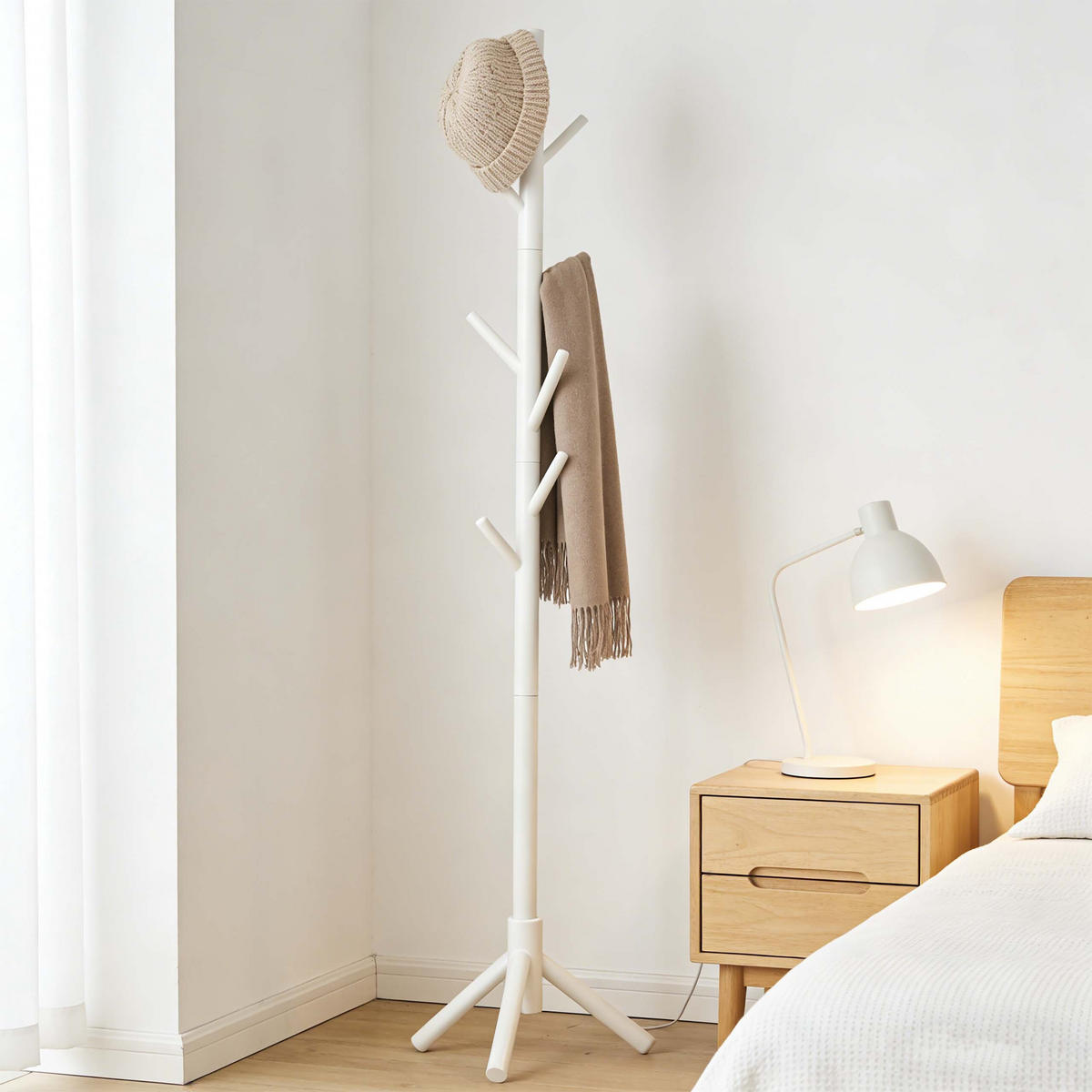 GARDEROBENSTÄNDER Weiß Kiefernholz 8 Haken 175 cm - Weiß, Holz (50/175/50cm) - Relaxdays