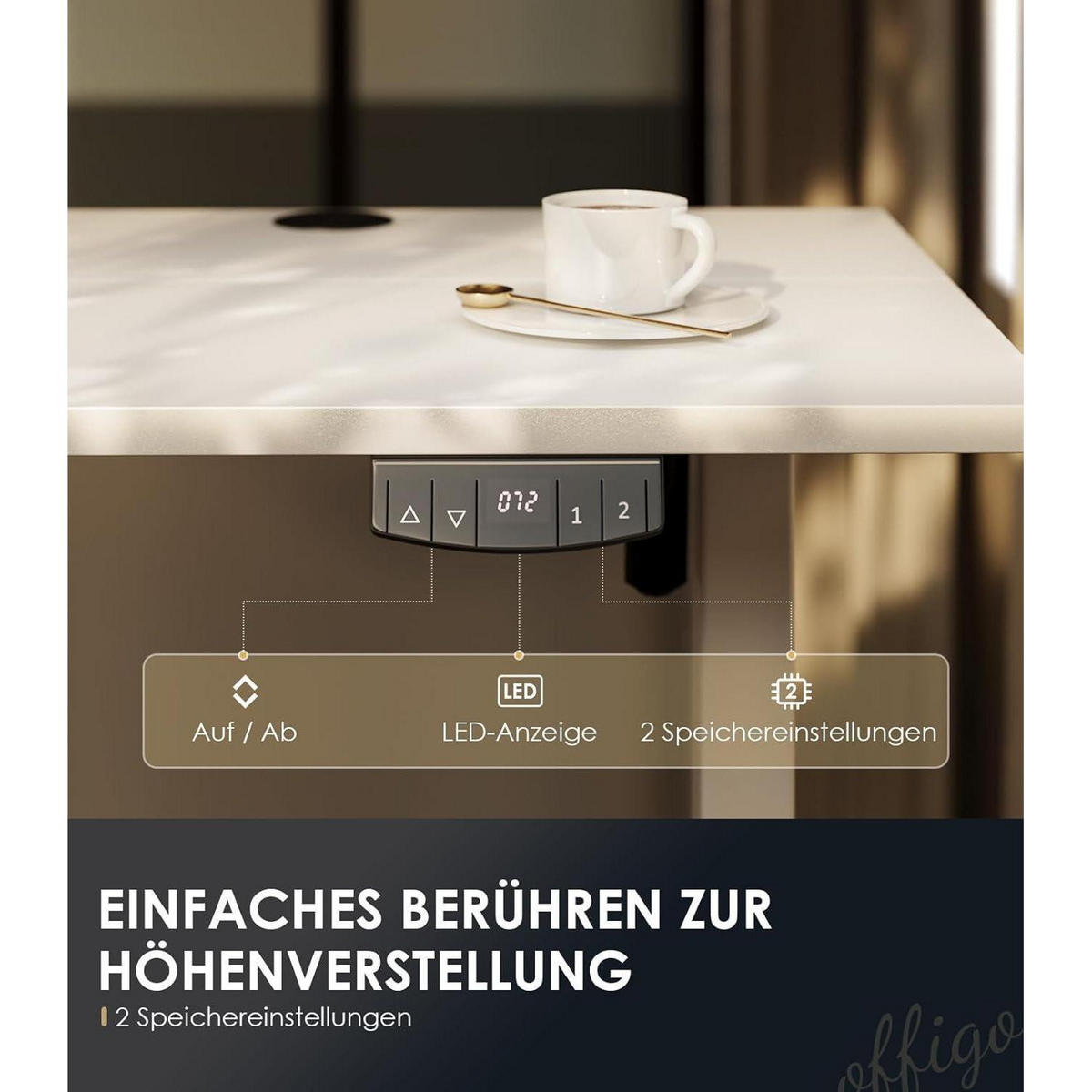 SCHREIBTISCH höhenverstellbar elektrisch 140 cm Weiß - Weiß, Metall (54/140/72cm)
