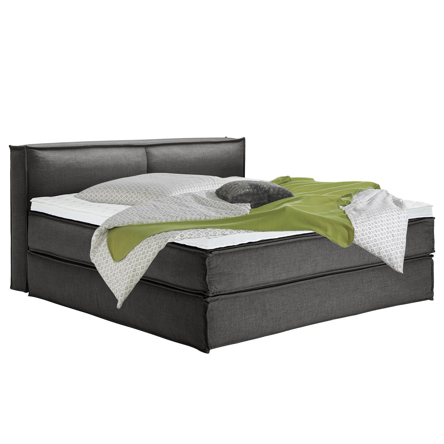 BOXSPRINGBETT mit Kopfteil - Premium - Anthrazit, Textil (200/220cm) - home24