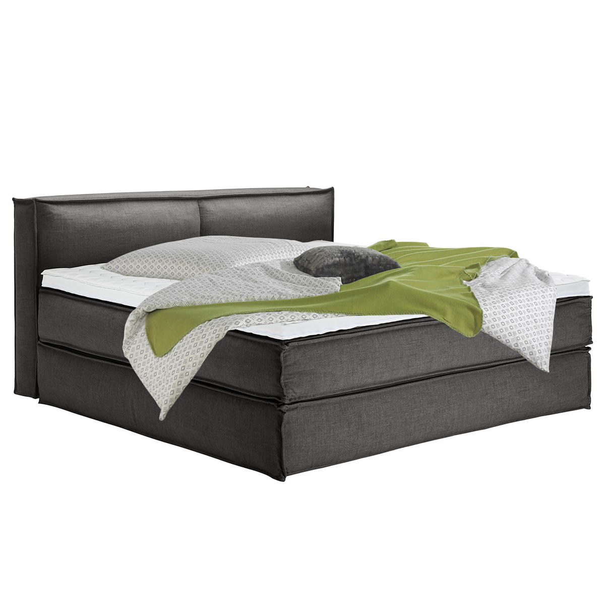 BOXSPRINGBETT mit Kopfteil - Premium - Anthrazit, Textil (200/220cm) - home24