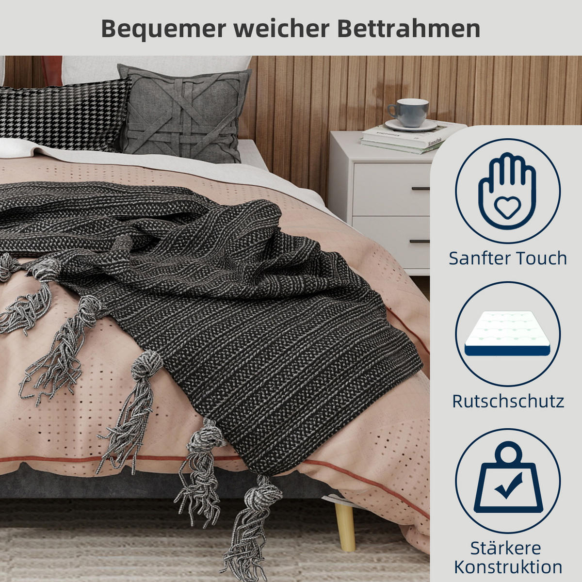 POLSTERBETT 160x200 cm niedrig ohne Stauraum grau - Grau, Textil (160/200cm) - LEBENLANG