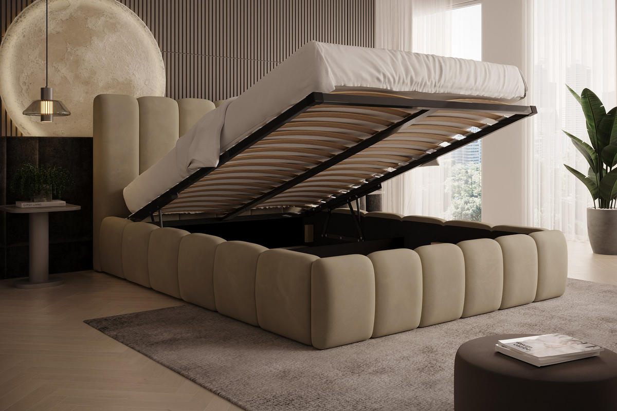 POLSTERBETT Vilo 160x200 mit Bettkasten und Stabilem Metallgestell - Braun, Textil (160/200cm) - Storez24