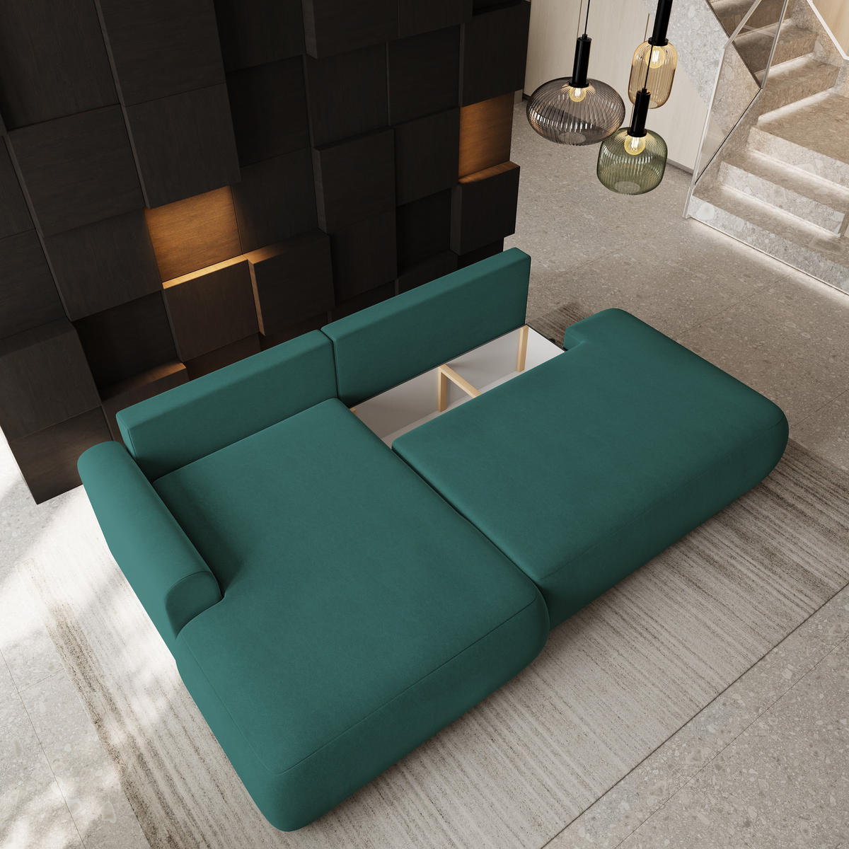 ECKSOFA NUVIRA CL L-S Blau Samtstoff mit Schlaffunktion - Blau, Holzwerkstoff/Textil (279/158cm) - MASSENO