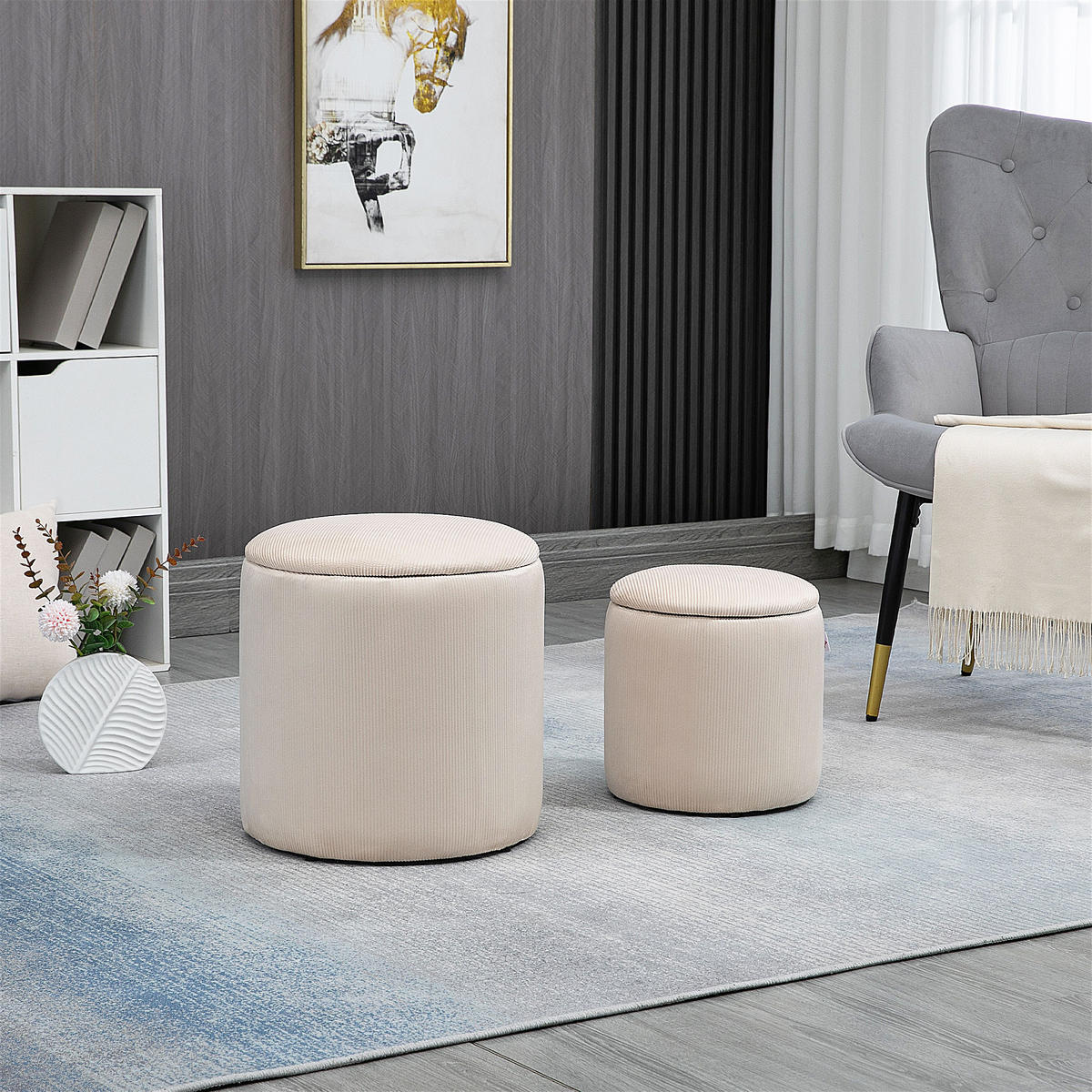 SITZHOCKER 2er-Set mit Stauraum Cremeweiß 40 x 40 x 41 cm - Weiß, Kunststoff (40/41/40cm) - HOMCOM