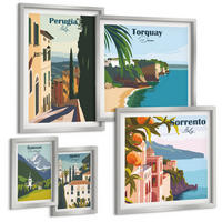 BILDER SET 5er Set - 50x50 cm & 20x30 cm & 40x60 cm Silberner Rahmen - Ansichten europäischer Häfen - Silberfarben, Kunststoff (40/60cm) - TULUP