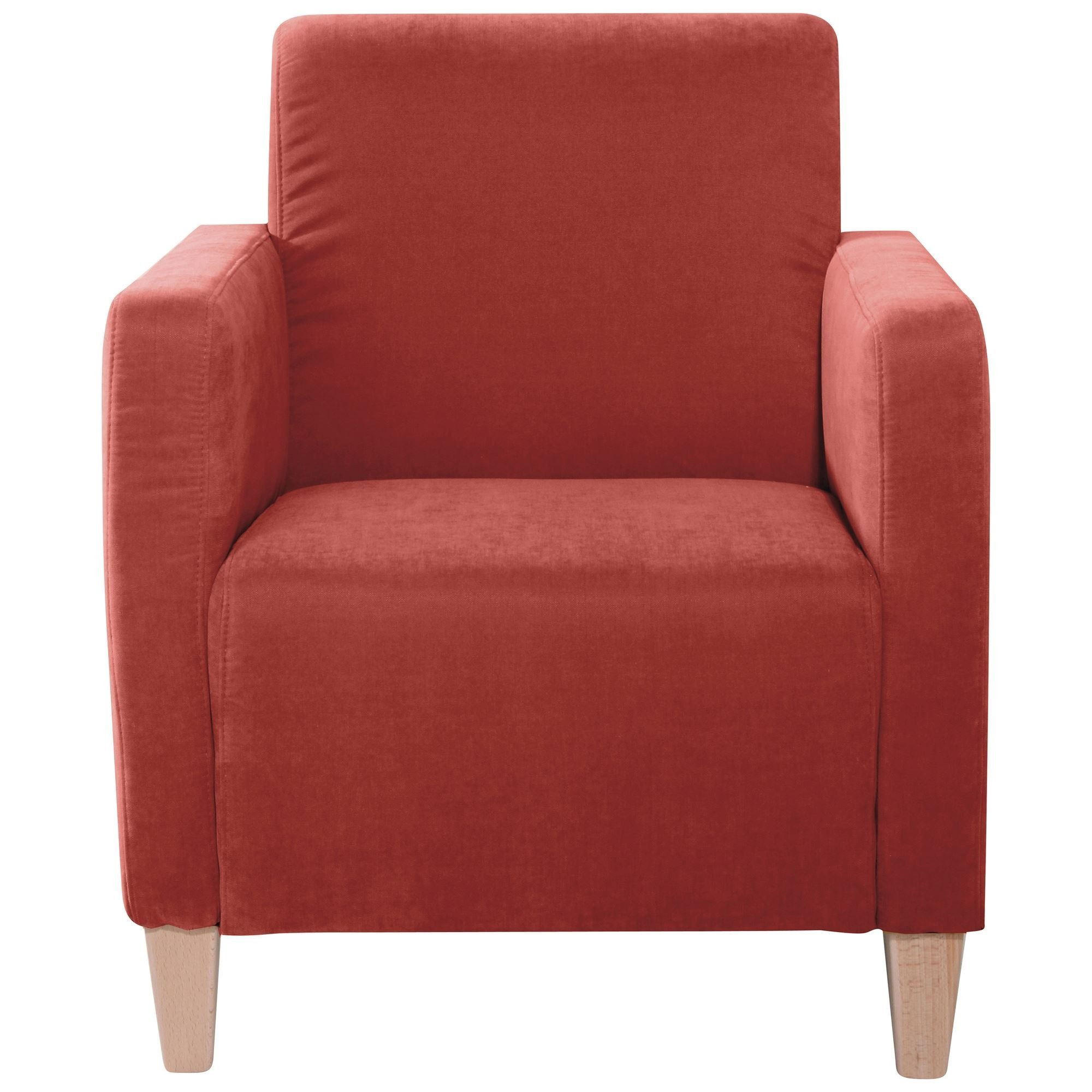 SESSEL Karol Bezug Veloursstoff Buche natur / terracotta - Rot, Kunststoff (71/81/70cm) - 58aufmkessel