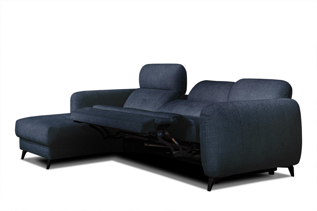 ECKSOFA SVEN 3-Sitzer, 1 Relax XL, verstellbare Kopfstützen, navy blue - Schwarz/Dunkelblau, Holzwerkstoff/Textil (256/163cm) - Courtois Laville