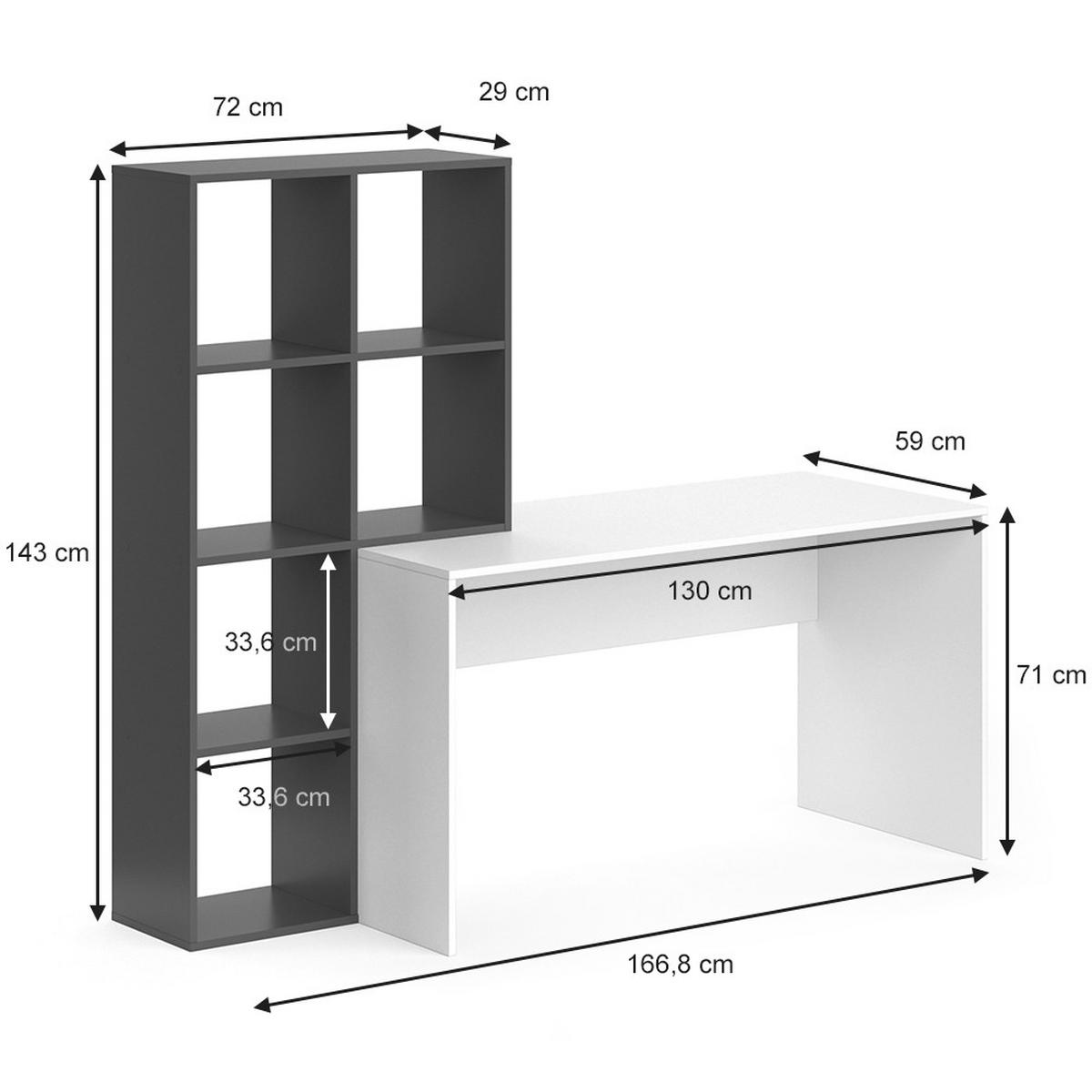 SCHREIBTISCH Mara Weiß/Anthrazit 166.8 x 59 cm - Anthrazit/Weiß, Holzwerkstoff (59/166.8/143cm) - Vicco