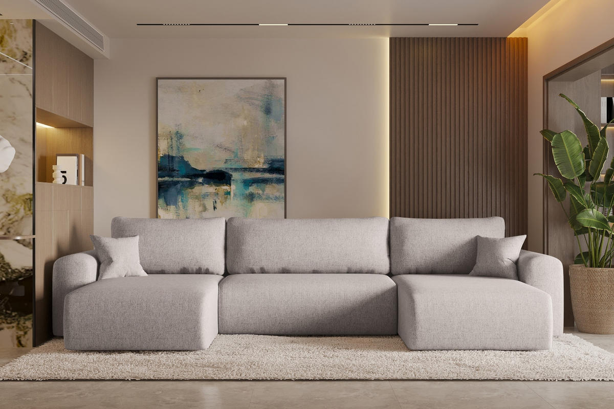 ECKSOFA Mit Schlaffunktion Und Bettkasten U-form CAPRI Verita Ecru - Ecru, Holz/Textil (145/362cm) - Kaiser Möbel