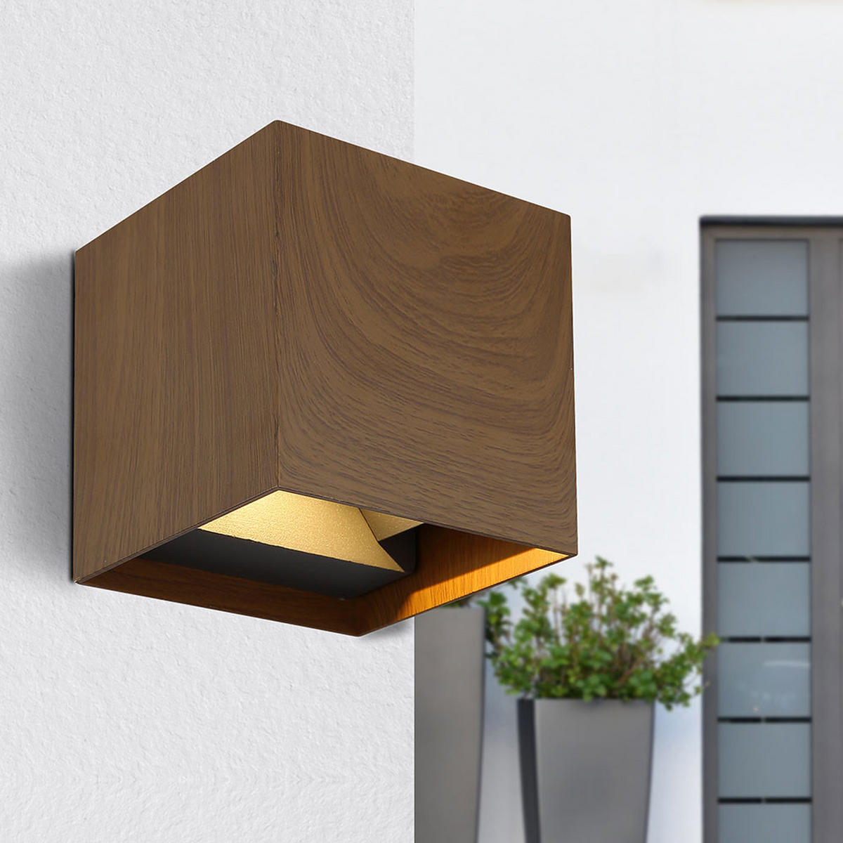 LED WANDLEUCHTE VERONIKA Holzoptik Braun - Braun, Metall (10/10/10cm) - Globo Lighting