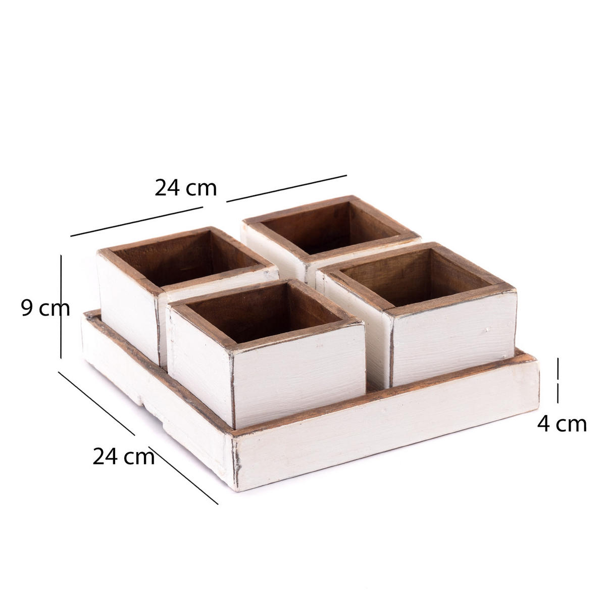 KISTEN-SET Cubo 5-tlg. Massivholz 06 weiß-landhaus - Weiß, Holz (4cm) - DESIGN DELIGHTS