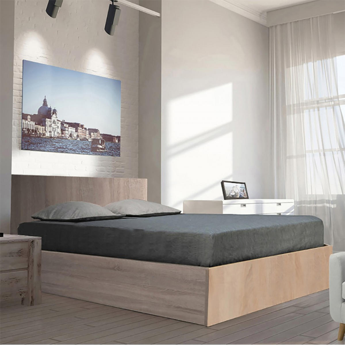 BETTKASTEN MADRID mit Lattenrost/ Bett 160x200 - Eiche gebleicht Dekor - Eichefarben, Holz/Holzwerkstoff (160/200cm) - Weber Industries