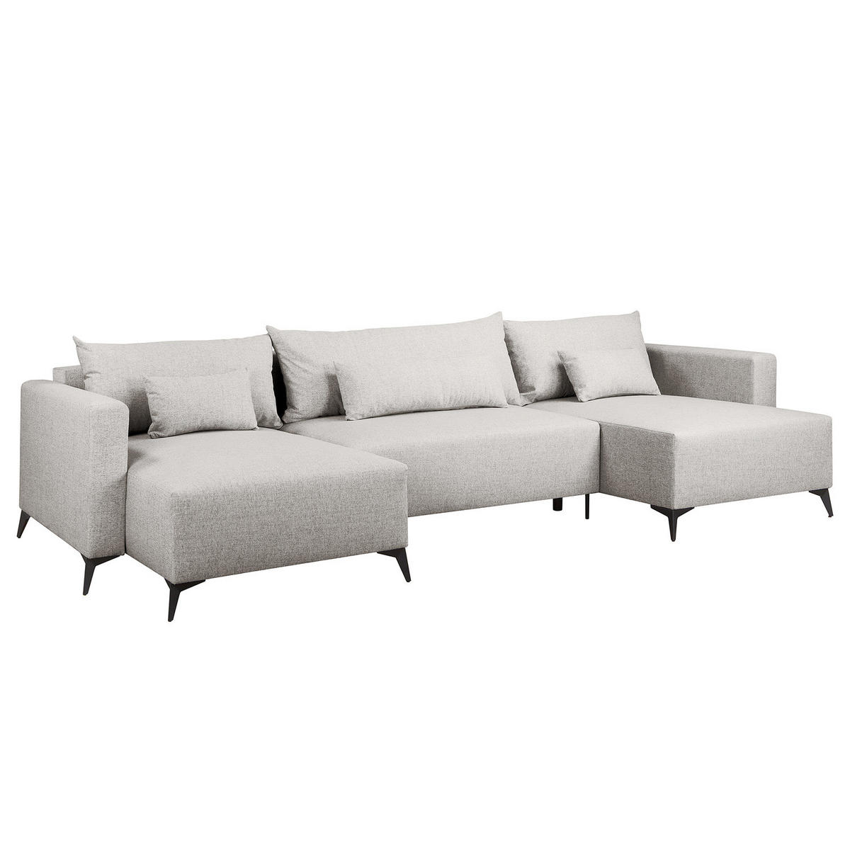 WOHNLANDSCHAFT - Hellgrau/Schwarz, Textil (382/81/148cm) - home24