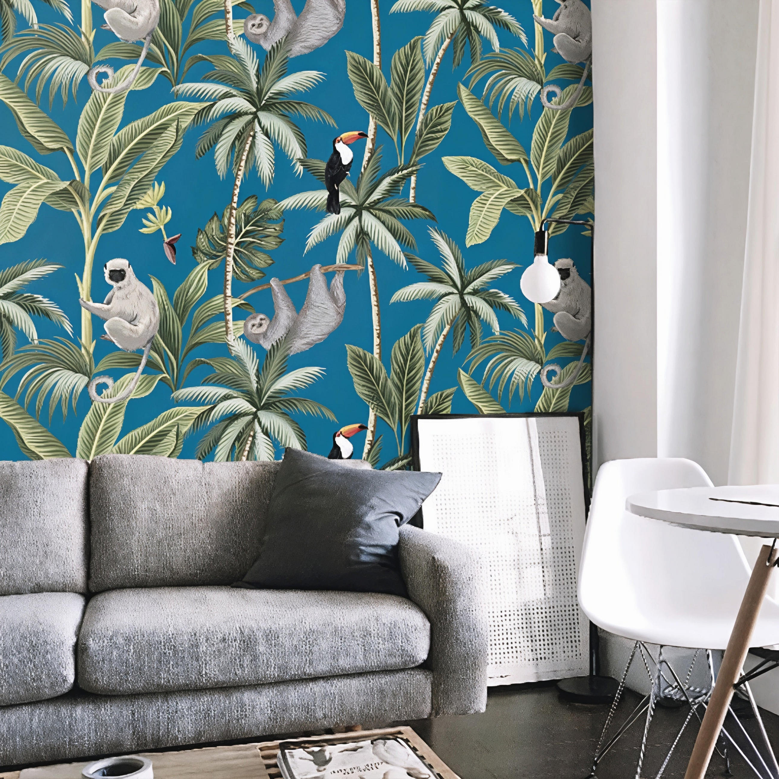 TAPETE Dschungel aus echtem Papier, 200x280cm, 8 Bögen - Blau, Papier (200/280cm) - WALLPAPERS4BEGINNERS