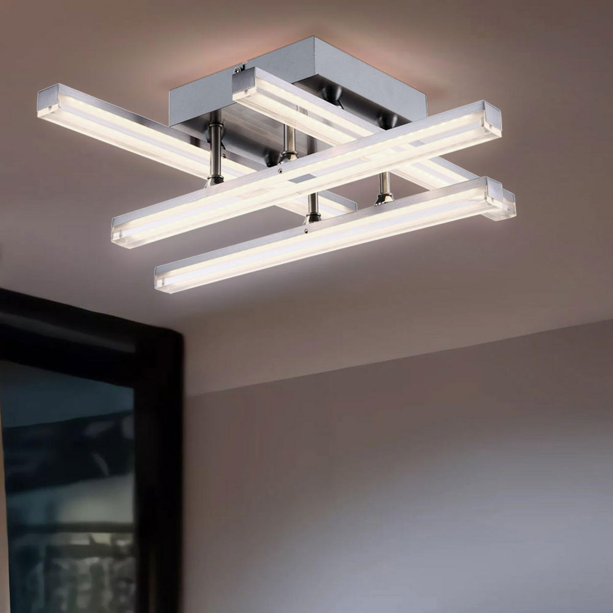 LED DECKENLEUCHTE Metall Silber LOMBARDIA - Silberfarben, Metall (46.5/46.5/13cm) - Globo Lighting