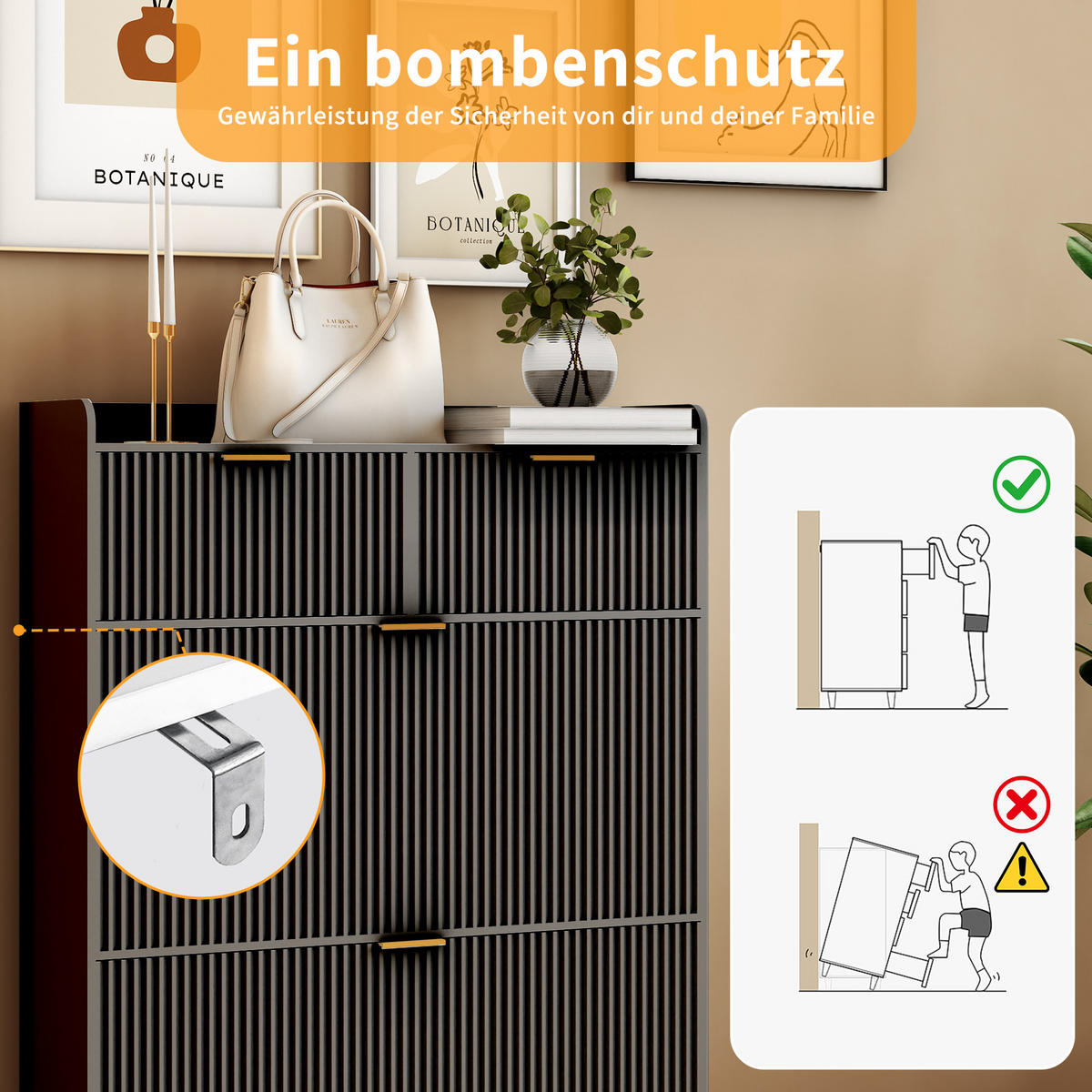 SCHUHSCHRANK 80x24x110 cm Schubladen Trennwände Metallbeine schwarz - Schwarz, Holz (80/110/24cm) - Fortuna Lai