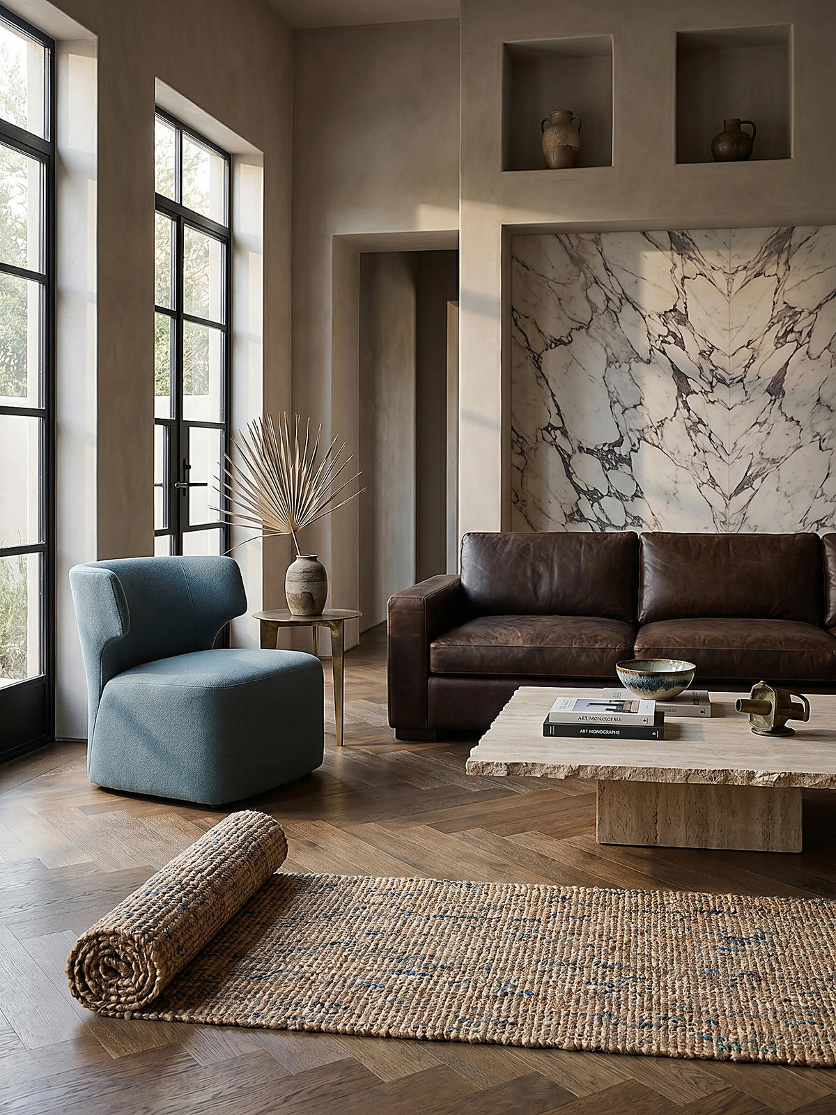 JUTETEPPICH handgewebt ERME, in Naturjute, Natur-Blau, 60 x 230 cm - Beige, Textil (60/230cm) - KADIMA DESIGN