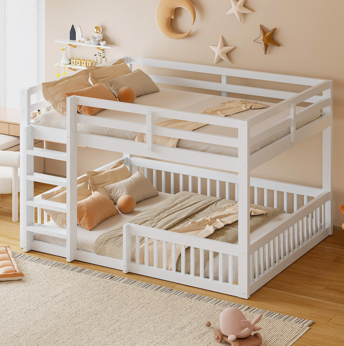 ETAGENBETT 160/200 cm Weiß aus Massivholz mit Schutzgittern - Weiß, Holz (160/200cm) - MIVRAY