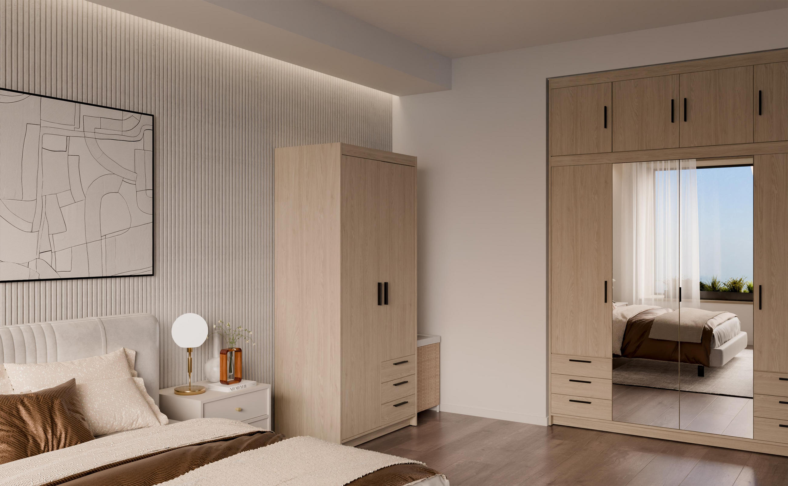 Thumbnail - AX Living Kleiderschrank, Eiche, Holzwerkstoff, Teilmassiv,Kiefer, 3 Schubladen, Rechteckig, 89.8x190.5x53 cm, Hergestel...