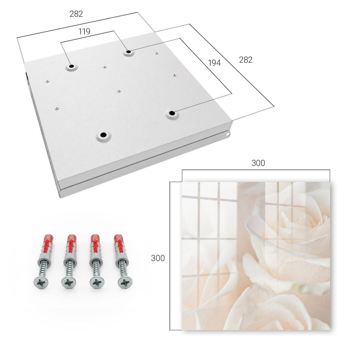 SCHLÜSSELBOX Weiß 30x30 cm – Türöffnung nach rechts - Cremefarbene Rosen - Creme, Metall (30/30/5cm) - TULUP