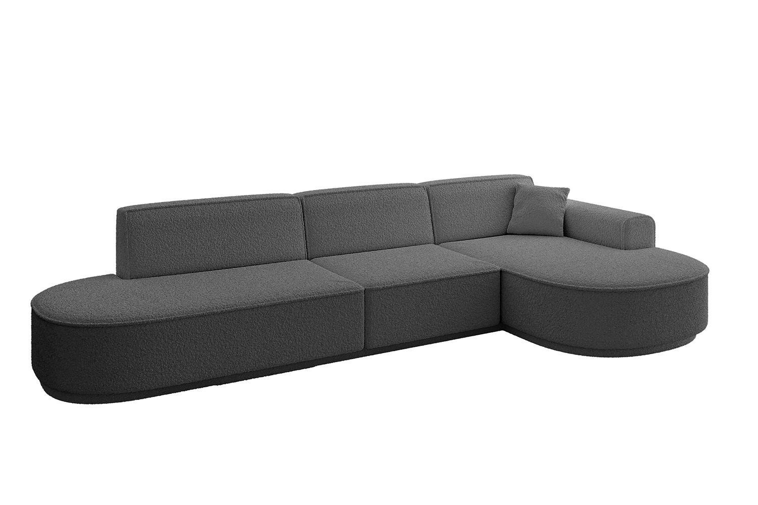 ECKSOFA Ottomane Rechts MARI-L2 - 317x163x81 cm Grau Bouclé - Schwarz/Grau, Holzwerkstoff/Kunststoff (317/163cm) - ALTDECOR