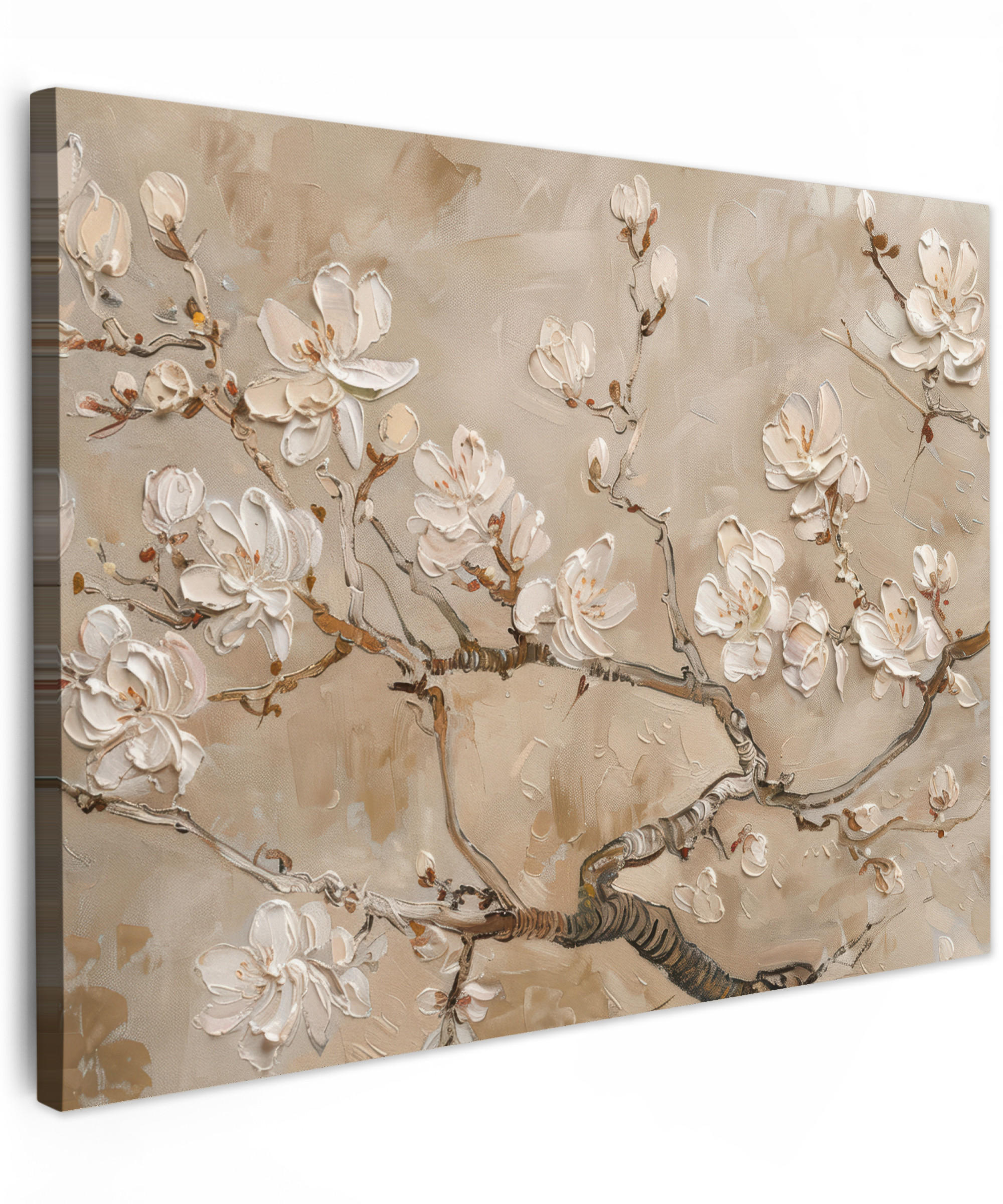 OBRAZ NA PLÁTNĚ Květiny - Moderní - Béžová - Bílá - Květina 80x60 cm - béžová, textil (80/60cm) - MuchoWow