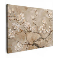 LEINWANDBILD - Blumen - Modern - Beige - Weiß - Blüte - 80x60 - Malerei - Beige, Textil (80/60cm) - MuchoWow