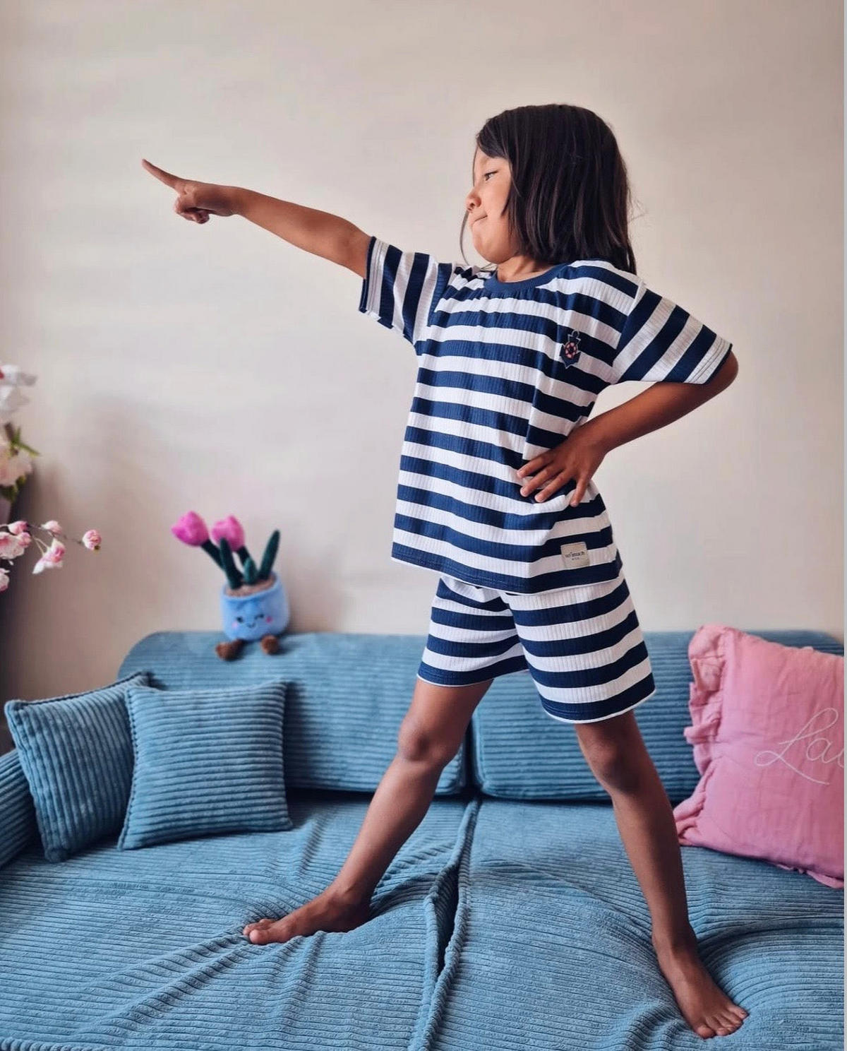 KINDERSOFA AESTHETIC 160 cm Cord Türkis 10 Stk - Blau, Textil (80/12/160cm) - MeowBaby