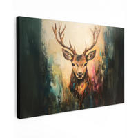 LEINWANDBILD Hirsch - Gemalt - Geweih - Braun Groß 140x90 cm - Haselnussfarben, Textil (140/90cm) - MuchoWow