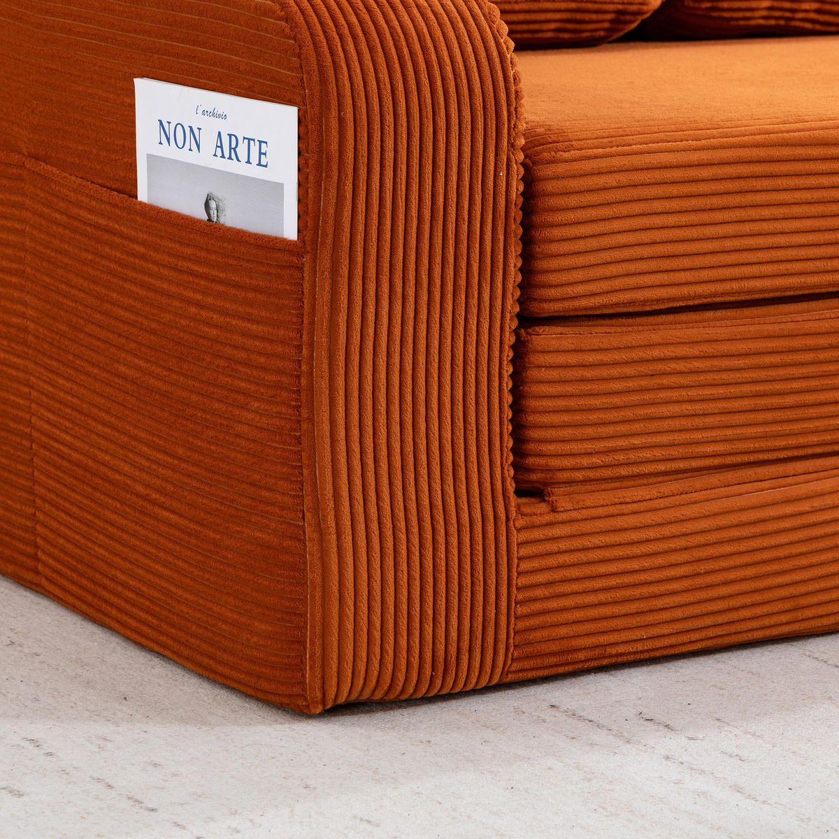 2-SITZER SOFA Cord Orange mit Getränkehaltern und Seitentaschen - Orange, Textil (136/82.5/80cm) - WISHDOR