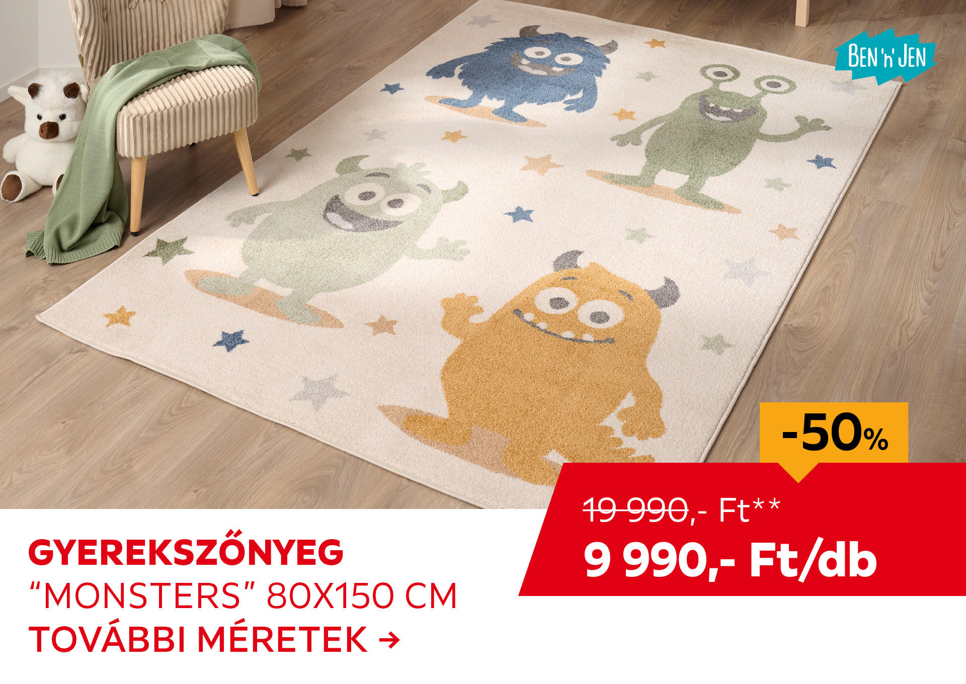 GYEREKSZŐNYEG "MONSTERS" 80 X 150 CM Kiemelt termék 19990 Ft.- helyett 9990 Ft.-