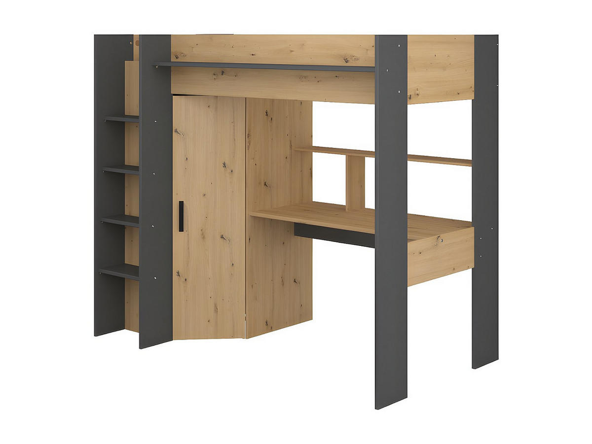 HOCHBETT Heavy 1 von Parisot Jugendbett 90 x 200 cm in Artisan Eiche und Schwarz komplett Set - Braun, Holz/Holzwerkstoff (90/200cm) - Vente-Unique